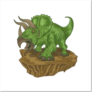 Cute cartoon triceratops is screaming Posters and Art